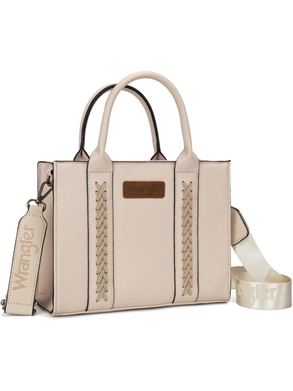 Women's beige Polyester Zipper Top-handle Strap Quilted Tote Crossbody Bag